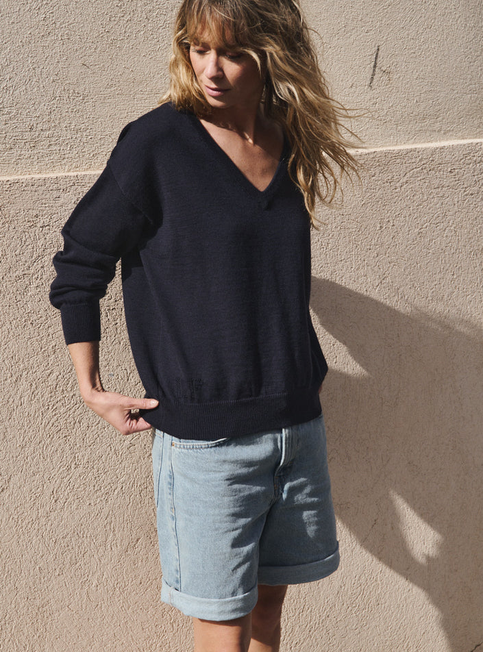 pull aglaé bleu marine pull femme maille douce