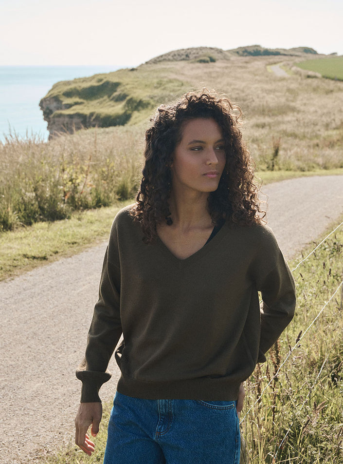 pull aglaé vert jonc en laine mérinos