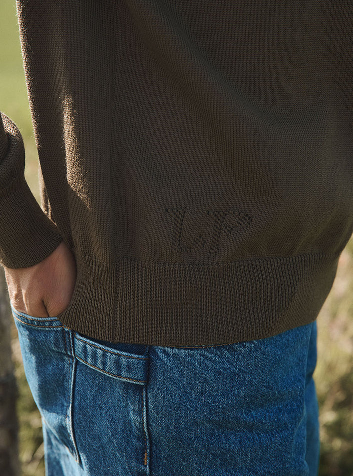 détail maille jersey pull aglaé vert jonc