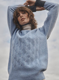 pull Anna en laine recyclée bleu mouliné LAFRANÇAISE