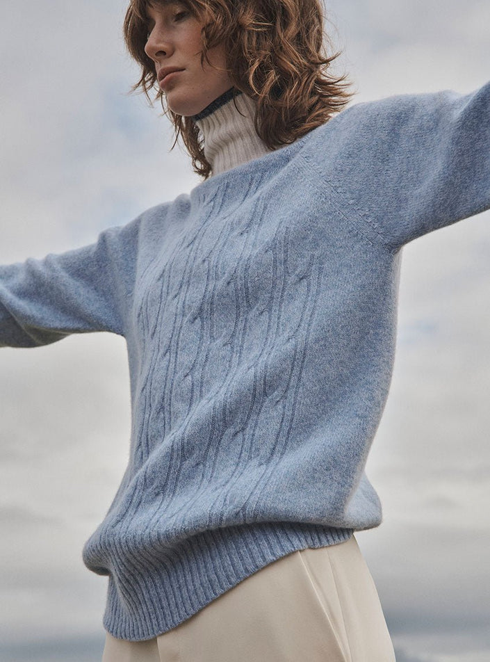 texture chinée visible pull anna bleu mouliné