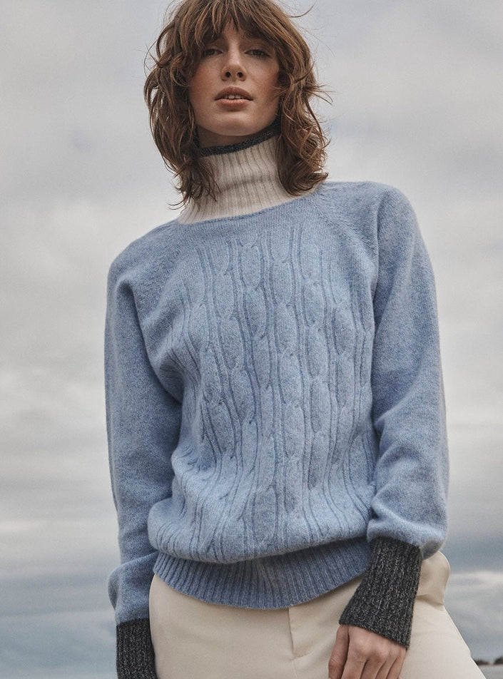 maille relief structurée pull anna bleu mouliné