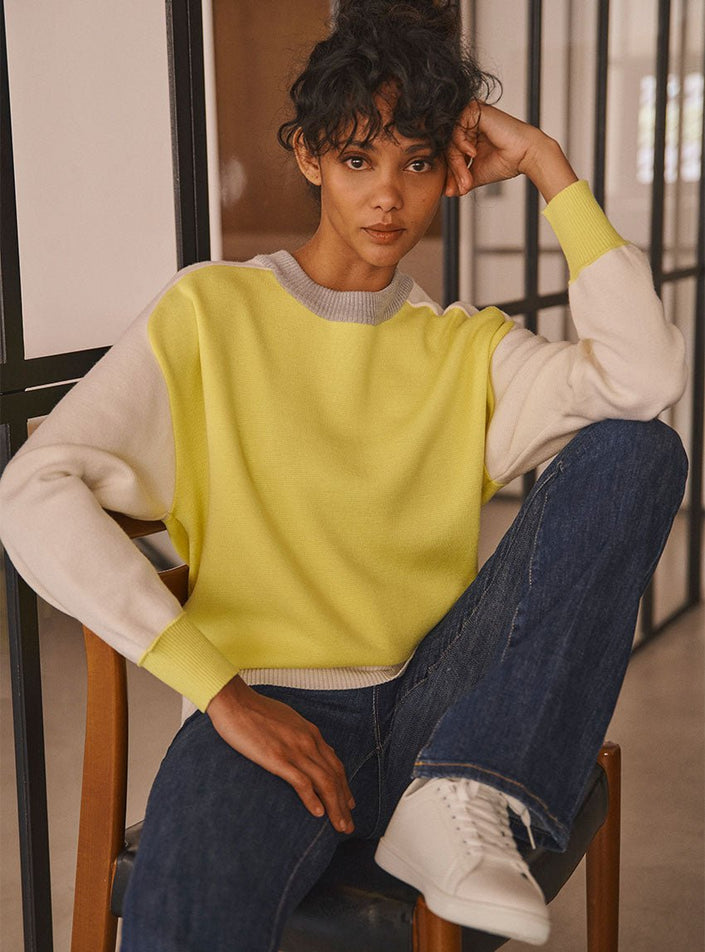 Pull Aude jaune tonique en maille tricotée
