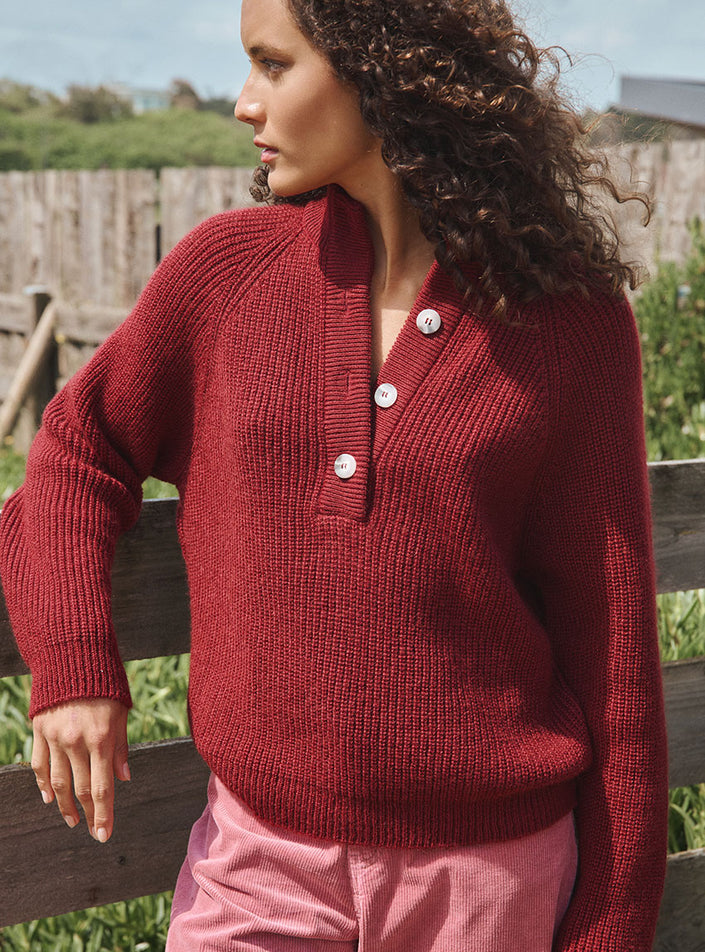 Pull Aurélie rouge médoc femme col montant
