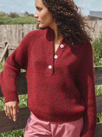 Pull Aurélie rouge médoc femme col montant