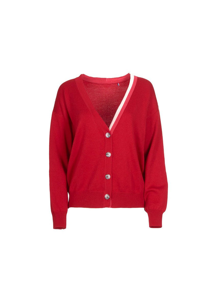 Gilet Annabelle rouge foncé lafrancaise en laine fine mérinos