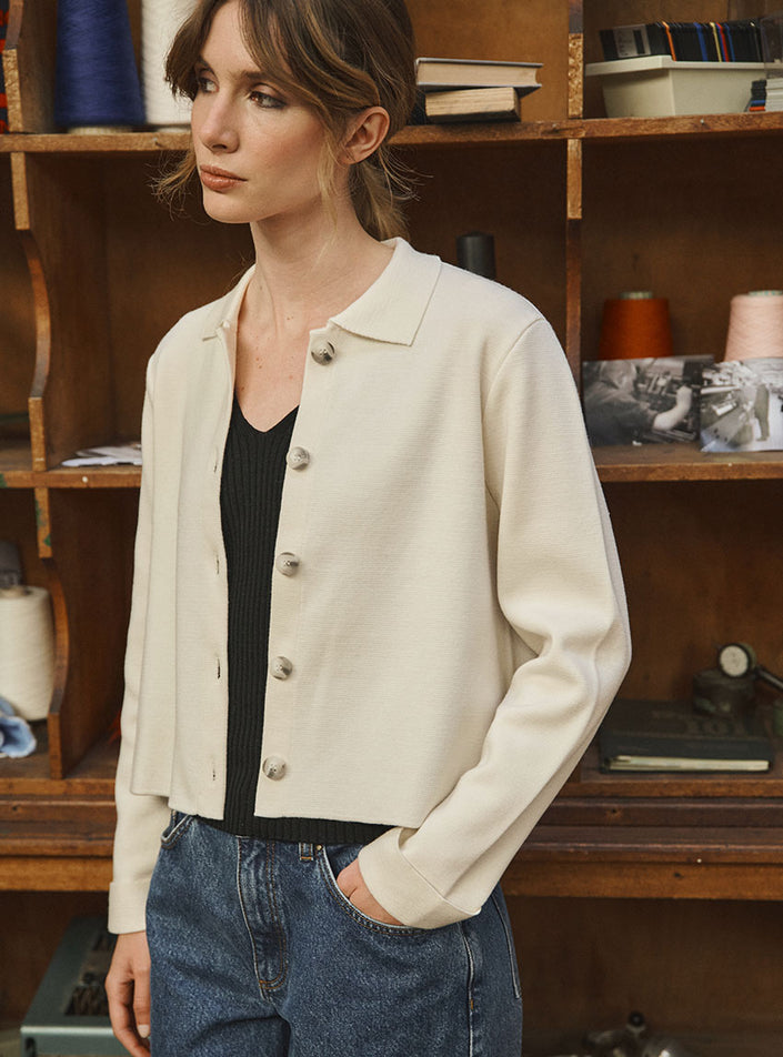 veste armelle blanc naturel style veste maille femme