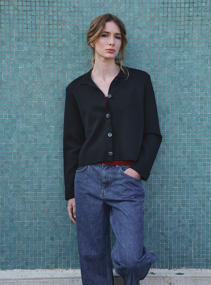 veste armelle noire veste chic boutonnée femme