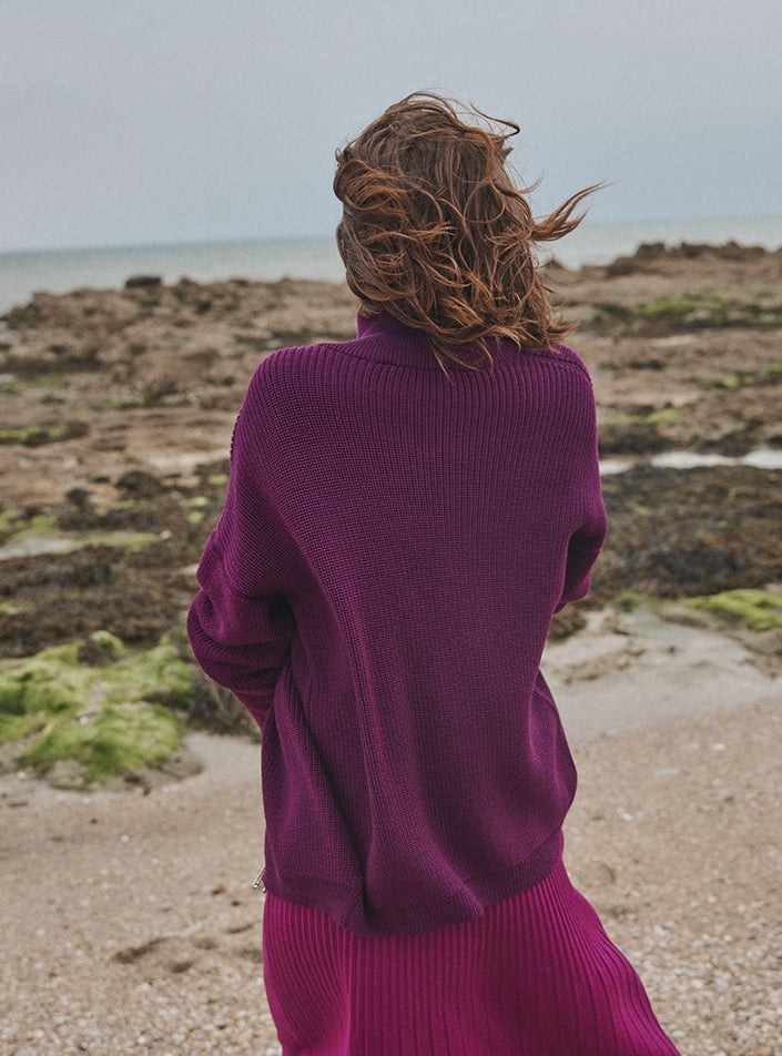 Vue de dos veste camionneur violet nuit, emmanchures droites