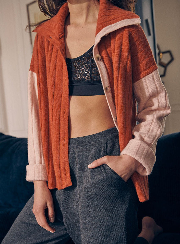 gilet aubane orange nubuk ouvert bicolore rose et orange