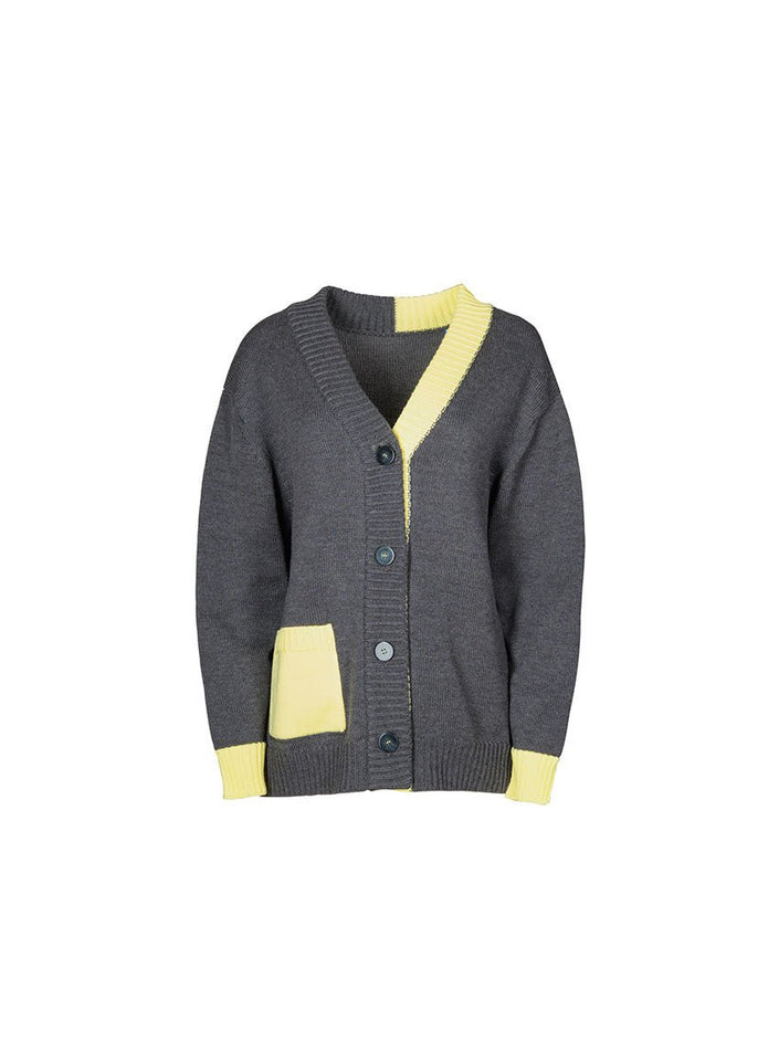 Gilet Albertine bicolore en laine mérinos gris et jaune tonique