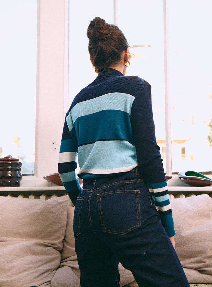 Pull rayé bleu Anémone pour femme vue de dos
