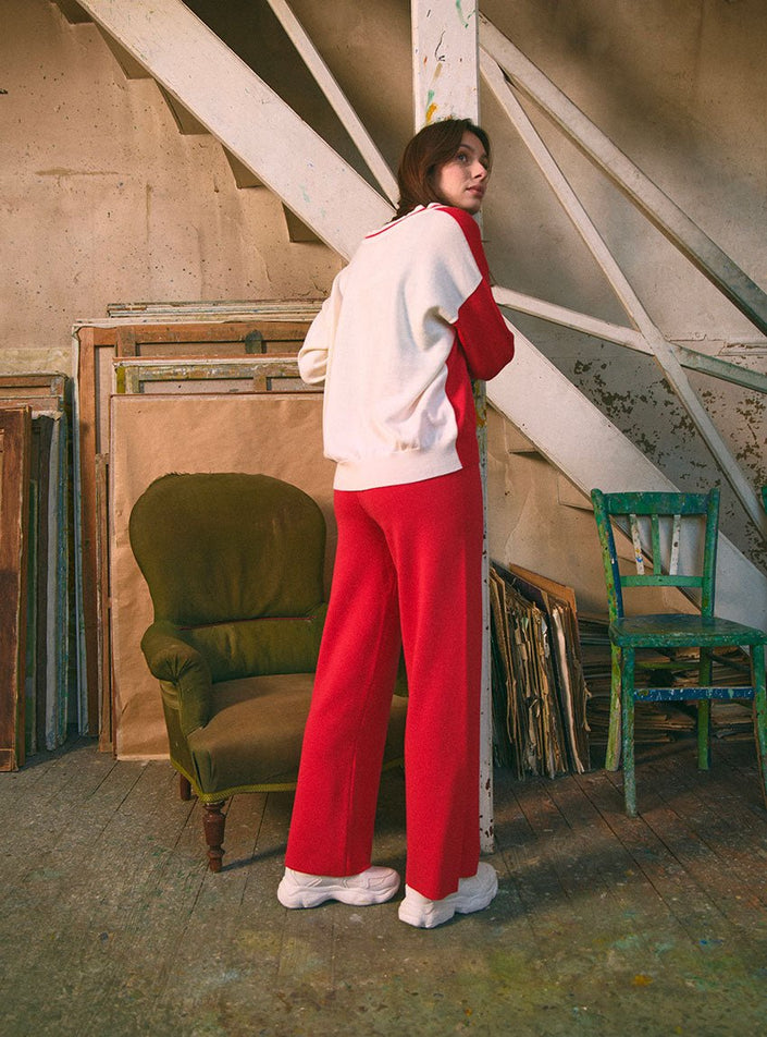 Pantalon alexia en maille milano de laine fine mérinos coloris rouge doux