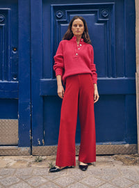 Pantalon Alexia en laine mérinos rouge foncé de face