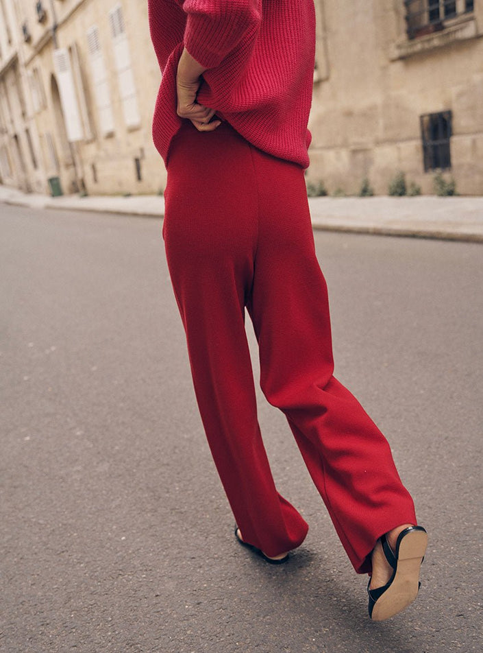 Pantalon Alexia rouge foncé en maille point de rome