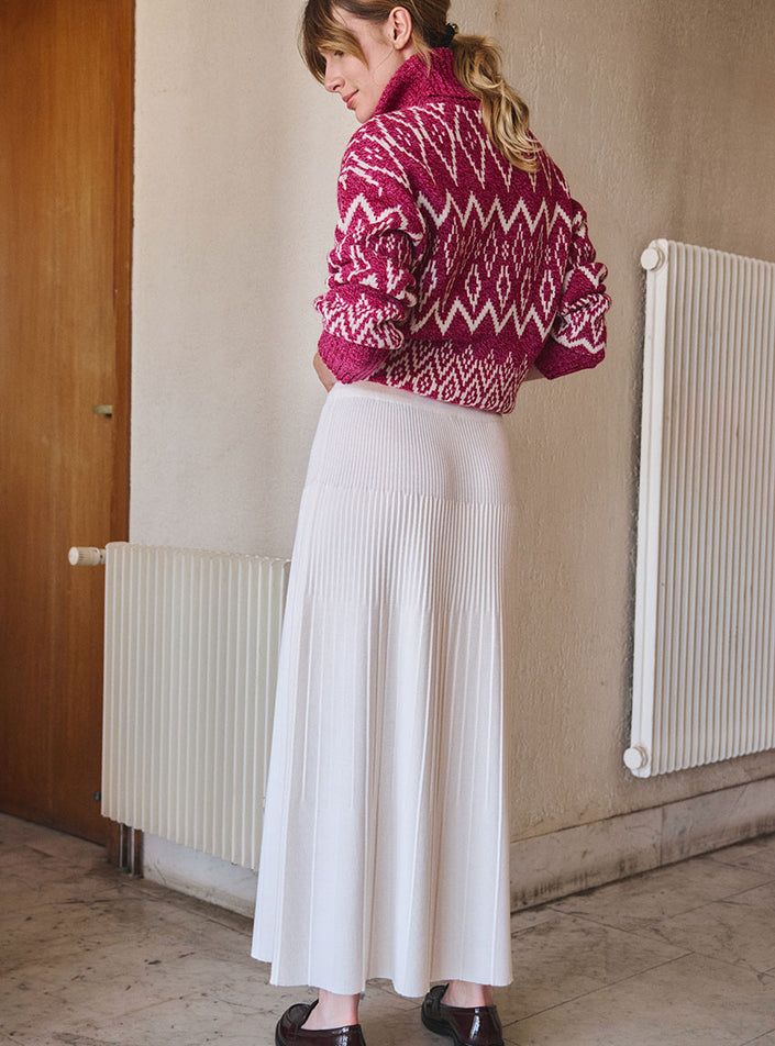 maille côtelée raffinée jupe alexandra blanc naturel