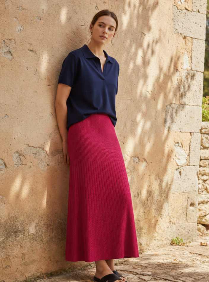 jupe longue fluide bleu jupe alexandra rose rubis