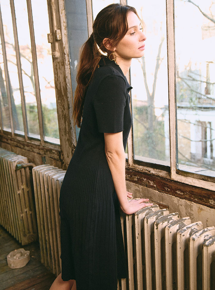 robe bess noir cendre texture tricot fin