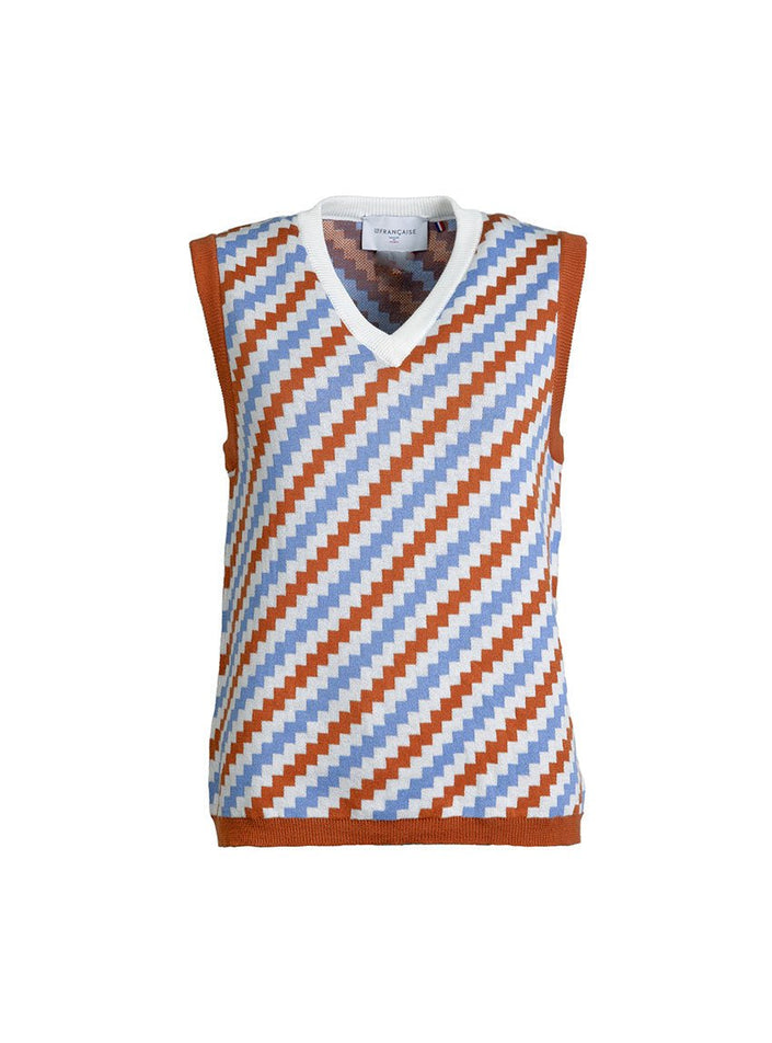 pull betty bleu aster sans manches vue studio