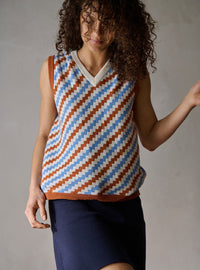 pull betty bleu aster contraste col écru