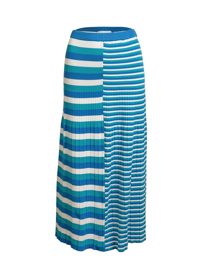 jupe bérénice bleu lagon maille plissée rayée