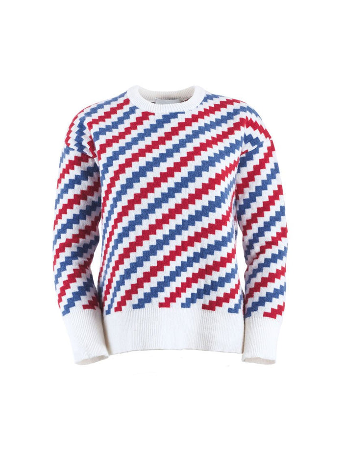Pull Blanche en laine et cachemire tricolore, bleu, blanc, rouge