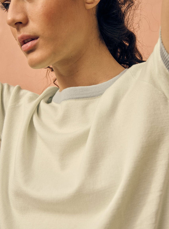 top bianca jaune luciole maille côtelée fine