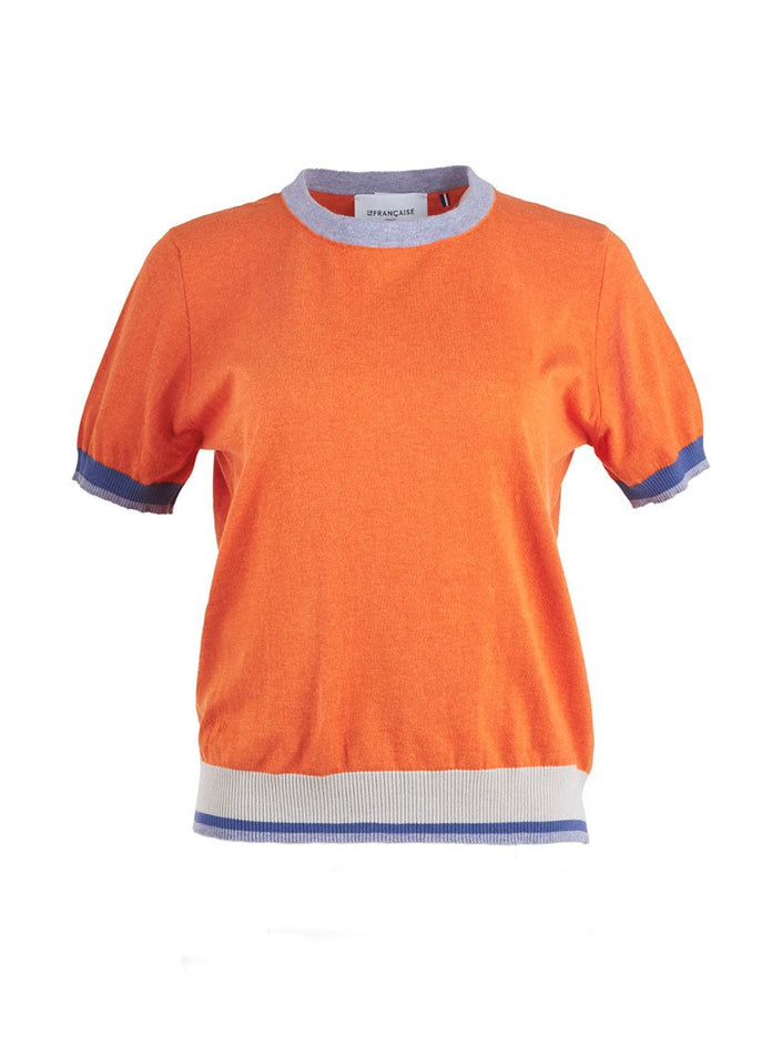 Top Bianca manches courtes orange solaire maille fine