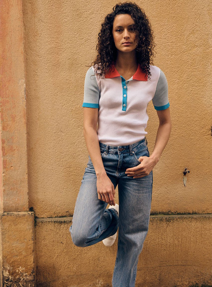 patte boutonnée du polo berthe blanc