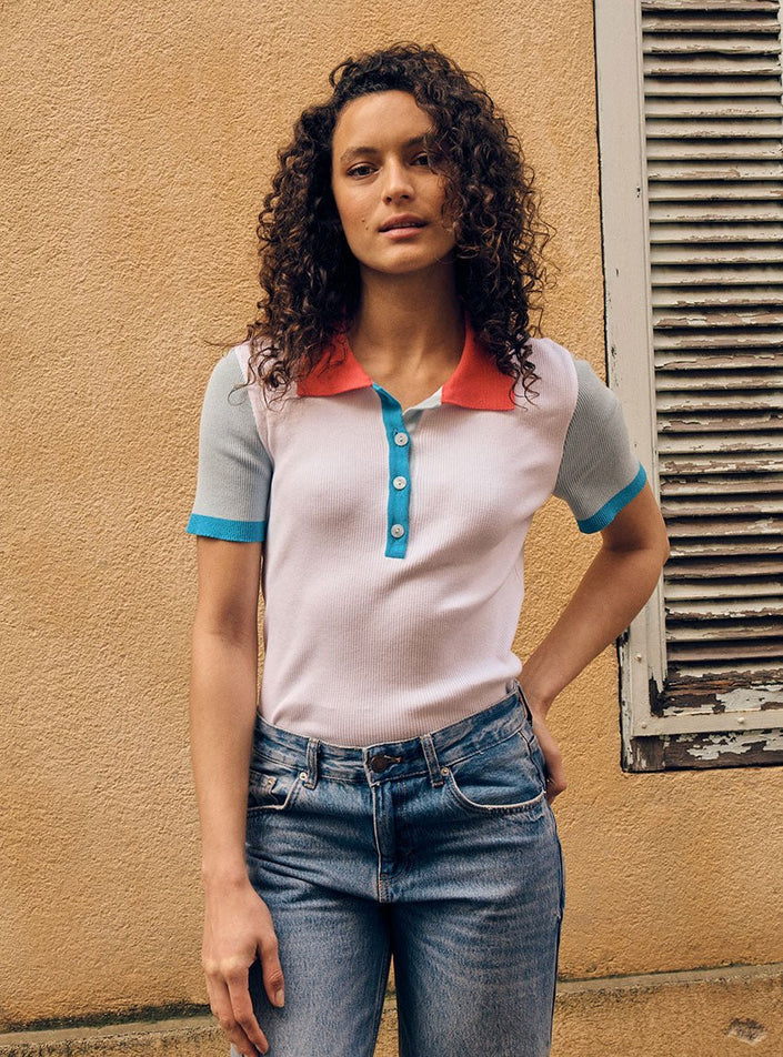 boutons apparents sur polo berthe blanc