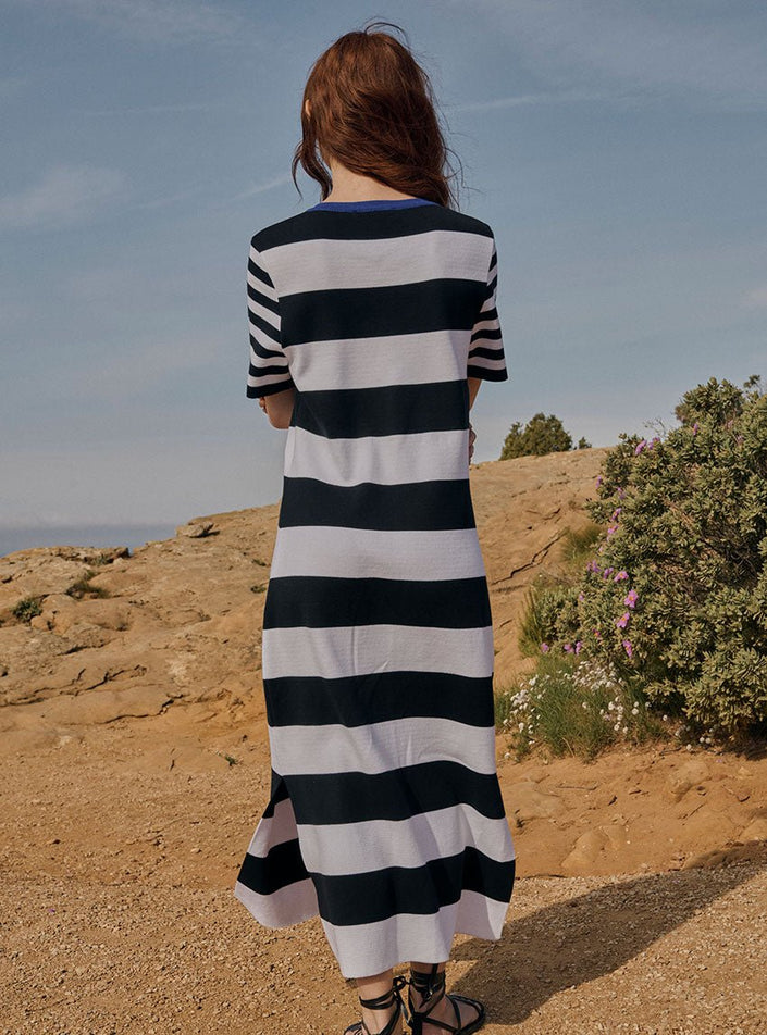 Robe Blandine rayé noir et blanc en coton vue de dos