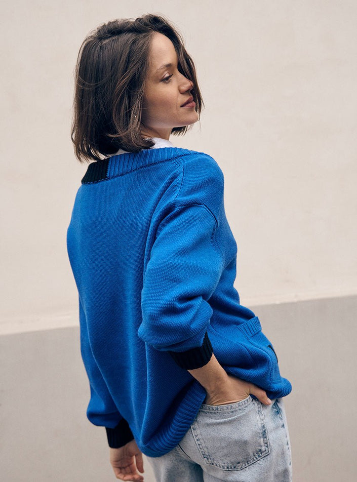 tricot épais confortable veste bernadette bleu électrique