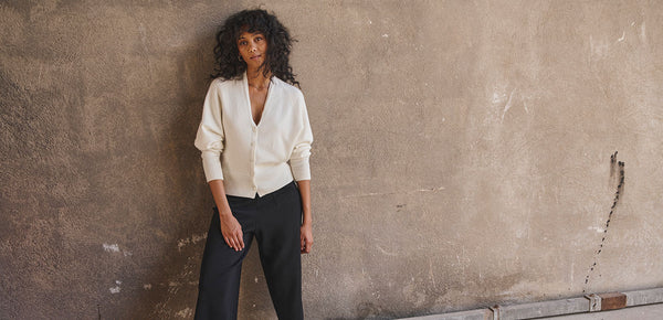 bannière gilet carole blanc crème en laine et cachemire