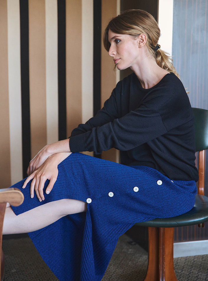 Jupe charlotte bleu mouline vue assise