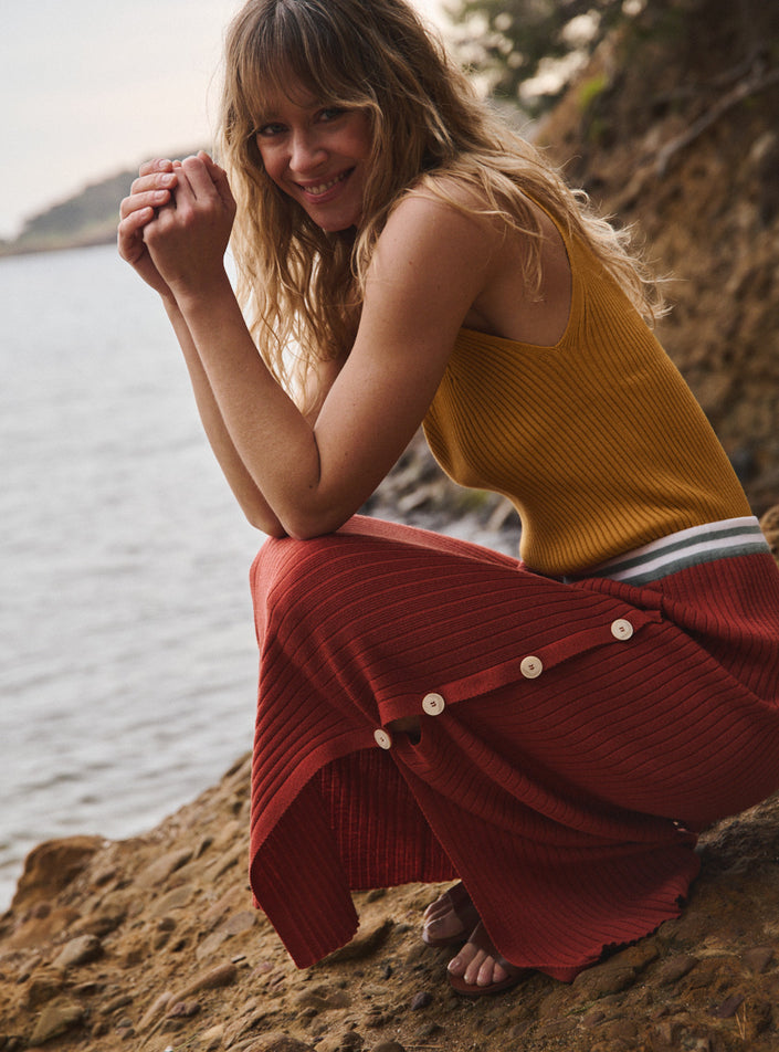 jupe charlotte orange caramel jupe longue maille rib avec boutonnière