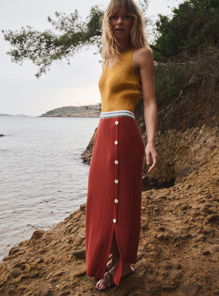 jupe charlotte orange caramel jupe tricot côtelé orange lumineux