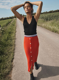 maille graphique moderne jupe charlotte orange fruité