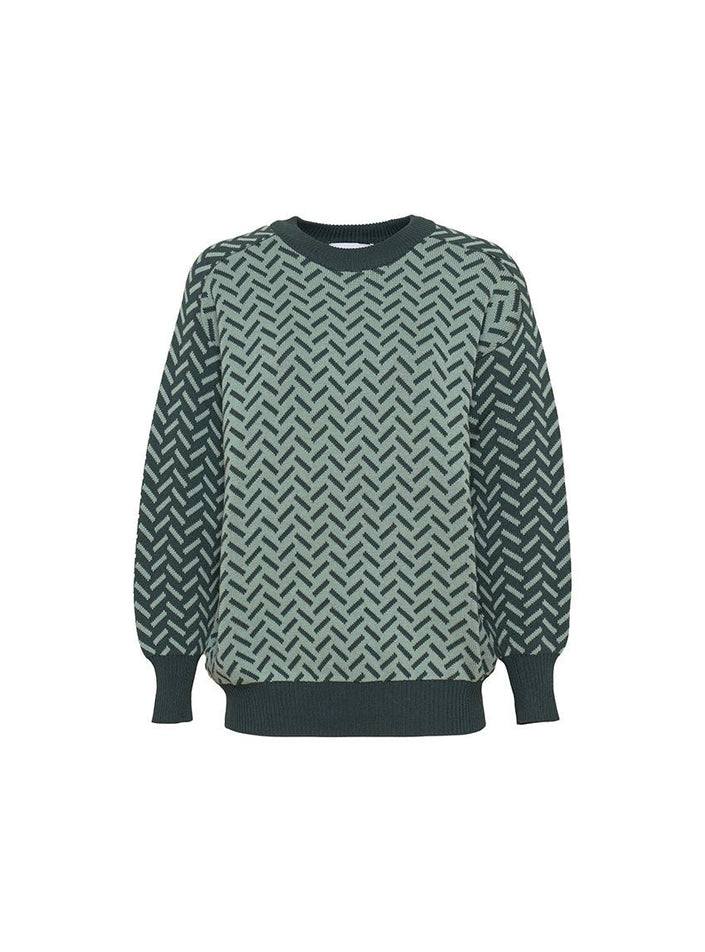 Pull Cindy vert sauge en laine mérinos en vue studio