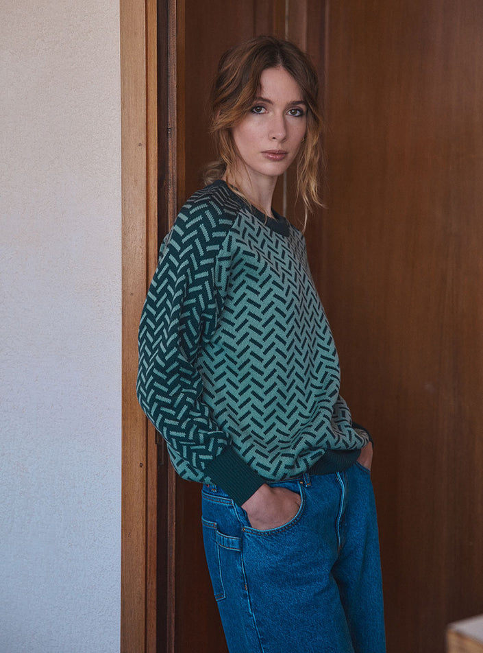 Expression graphique d’un tricot vert sauge