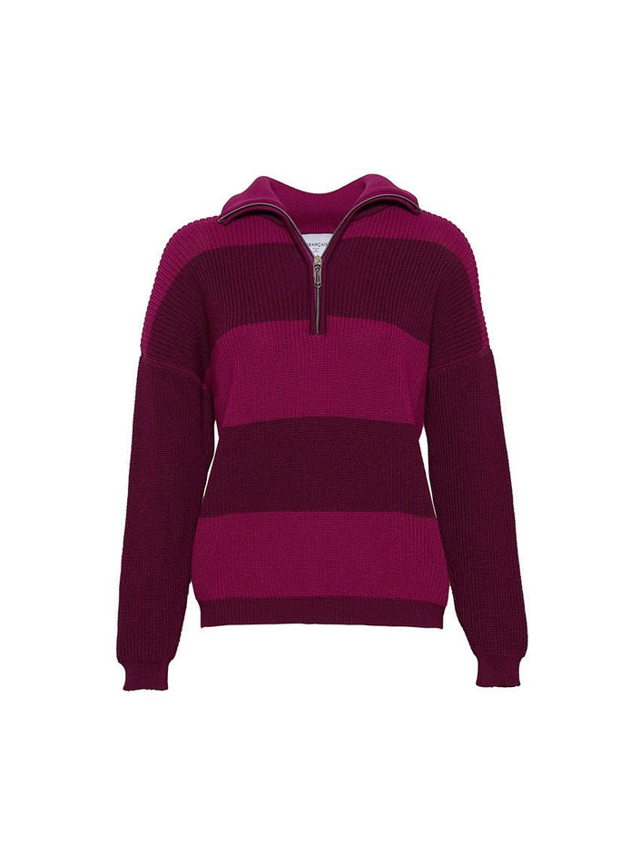 Col camionneur zippé Pull Claudia violet nuit – tricot made in France