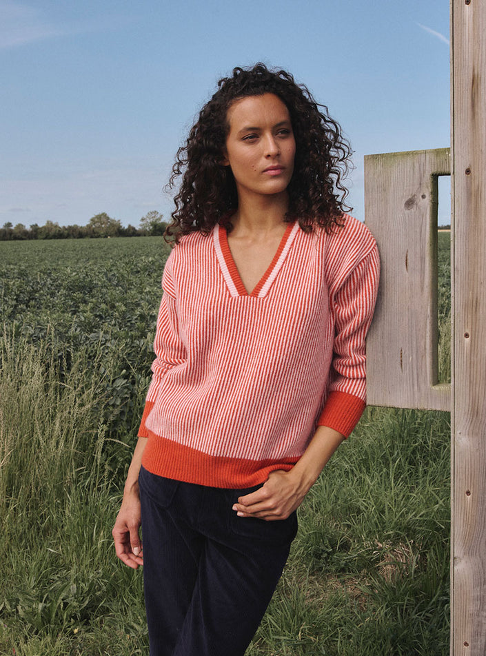 Pull Cléo en laine mérinos et cachemire orange nubuck fabriqué en France