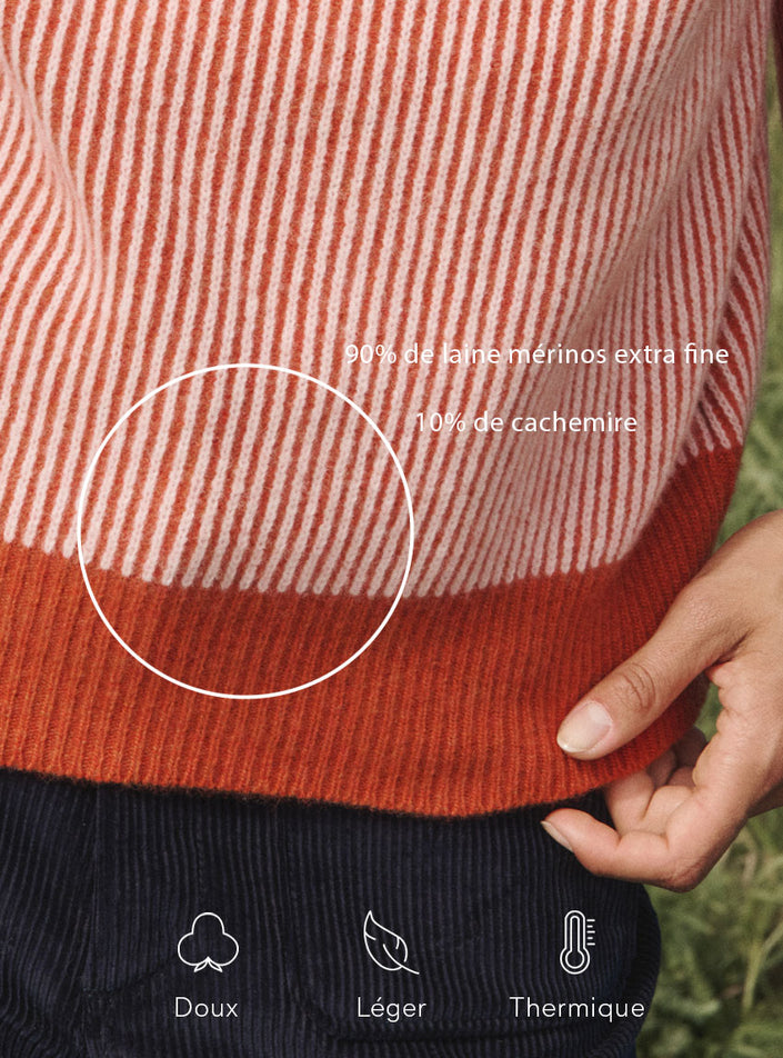 zoom matière laine et cachemire pull cléo orange