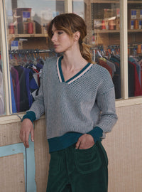Pull Cléo vert paon oversize bicolore femme