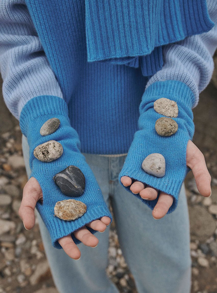 Mitaines coralie bleu infini en maille