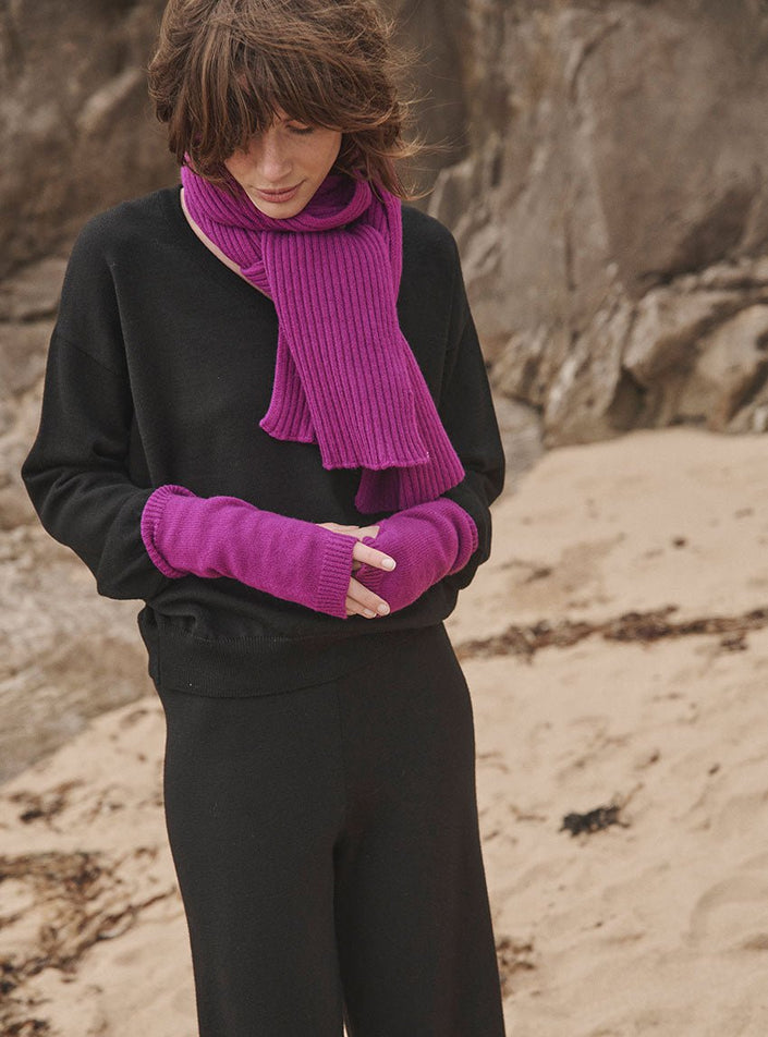 mitaines coralie violet digital maille douce et longue