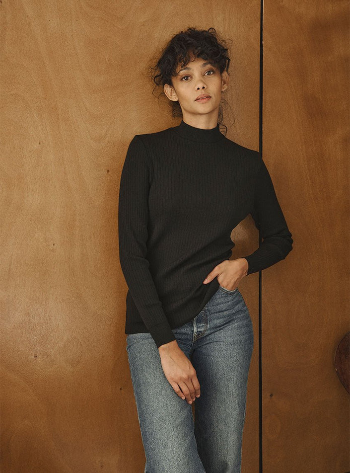 pull camille noir pull maille côtelée minimaliste femme