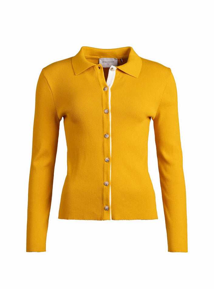 Cardigan Dominique jaune safran vue studio