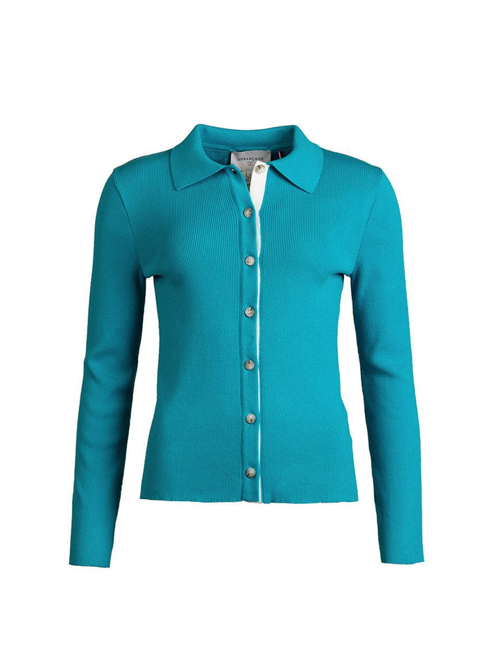 Cardigan Dominique bleu lagon vue studio