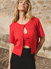 cardigan diane rouge lipstick cardigan femme en maille manches courtes