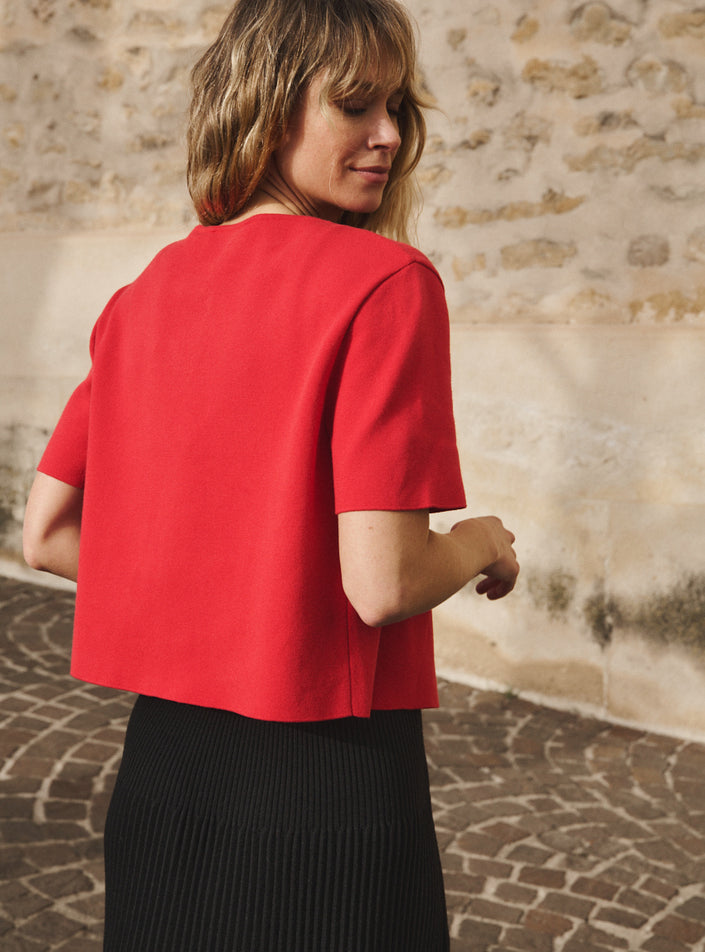cardigan diane rouge lipstick cardigan femme rouge maille fine coupe courte élégante